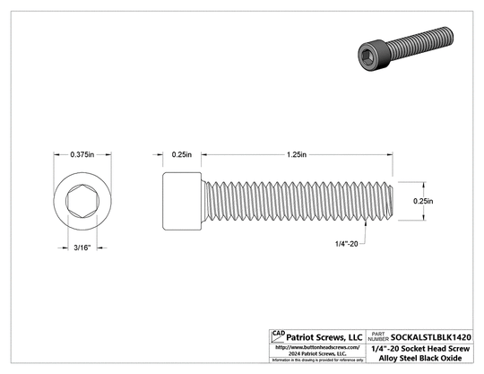 1/4”-20 x 1-1/4” Alloy Steel Black Oxide Socket Head Cap Screw