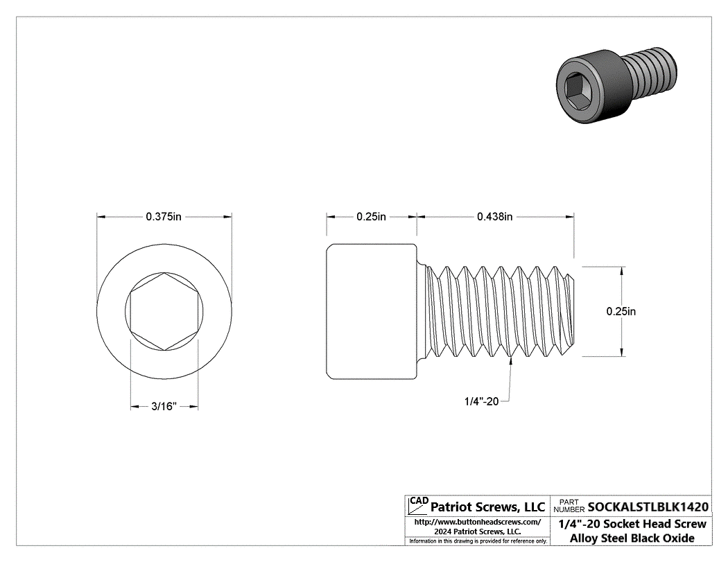 1/4”-20 x 7/16” Alloy Steel Black Oxide Socket Head Cap Screw