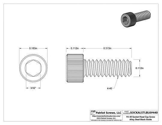 #4-40 x 5/16” Alloy Steel Black Oxide Socket Head Cap Screw