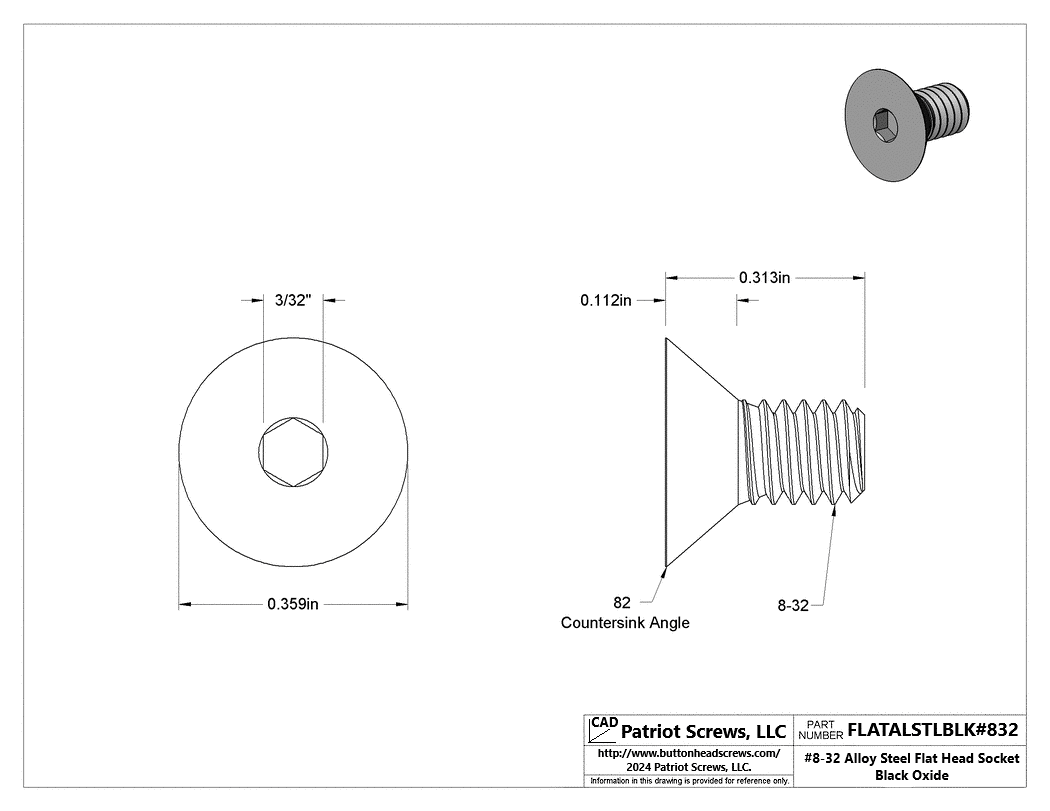#8-32 x 5/16” Alloy Steel Black Oxide Flat Head Socket Cap Screw