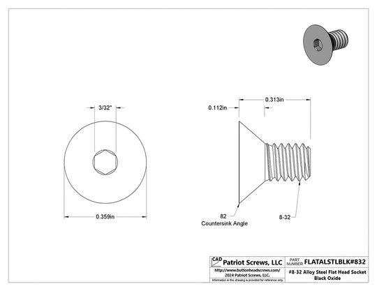 #8-32 x 5/16” Alloy Steel Black Oxide Flat Head Socket Cap Screw