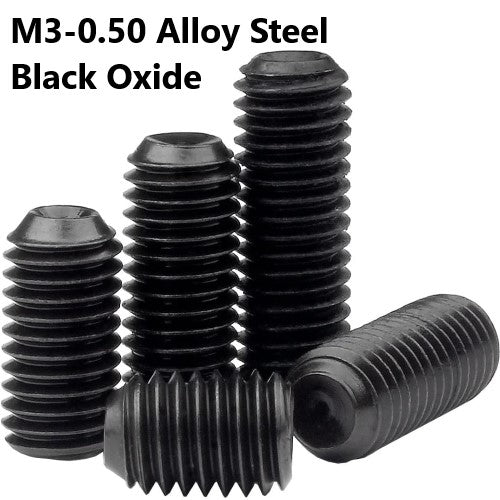 M3-0.50 Alloy Steel Black Oxide Cup Point Socket Set Screws 