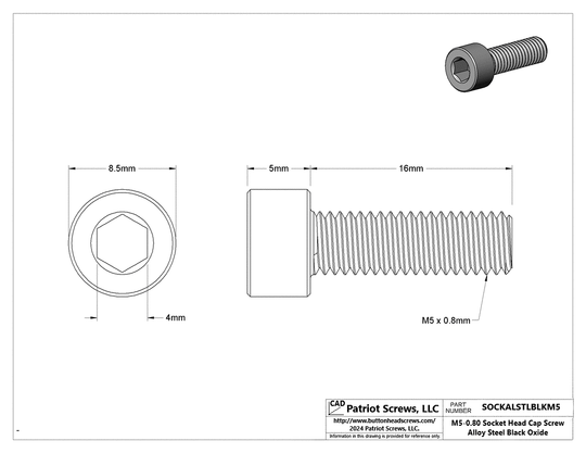 M5-0.80 x 16 mm Alloy Steel Black Oxide Socket Head Cap Screw