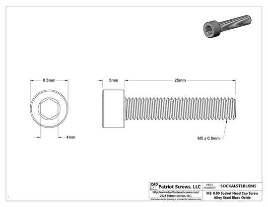 M5-0.80 x 25 mm Alloy Steel Black Oxide Socket Head Cap Screw